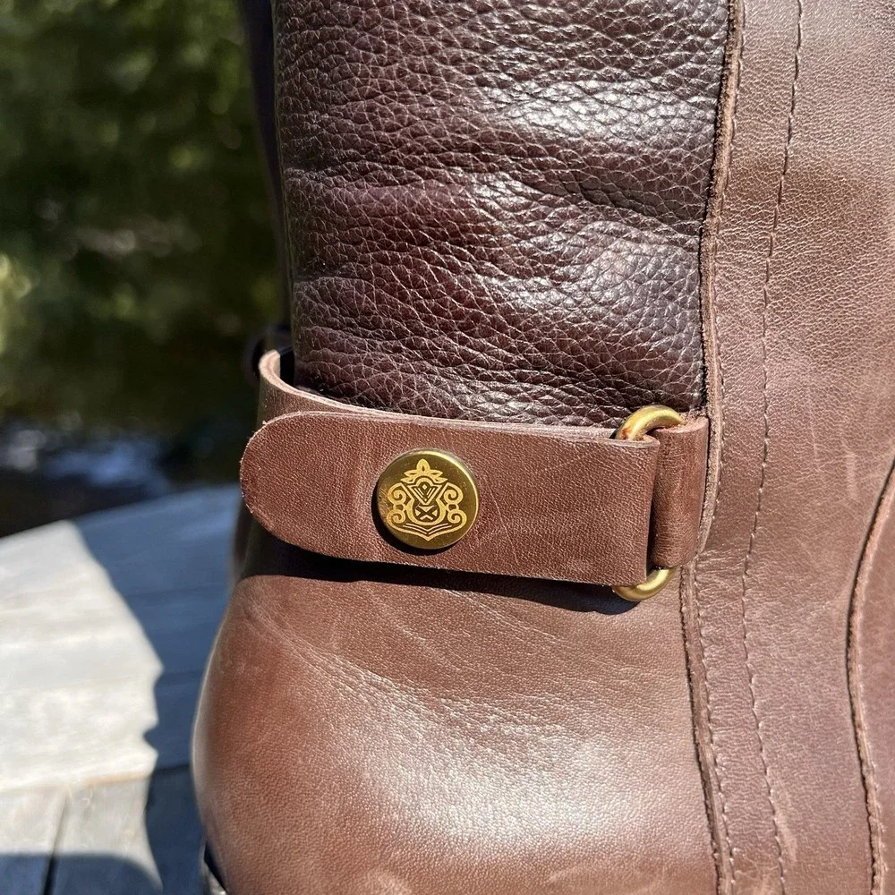 Franco Sarto L-Crash Riding Boots Womens Size 9 Brown Leather Tall Full Zip‎